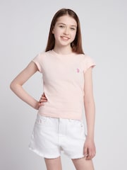 Rosa - U.S. Polo Assn. Girls Double Horsemen Mixed Cap Sleeve T-Shirts 2 Pack - Imagen 4 de 11