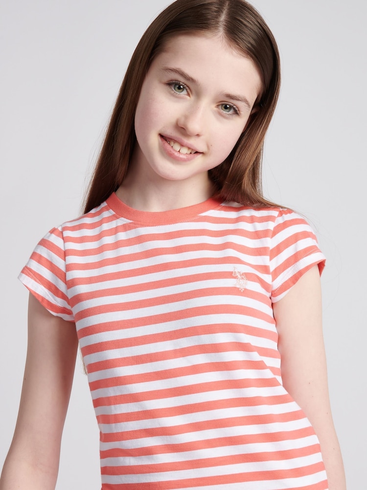 U.S. Polo Assn. Pink Girls Double Horsemen Mixed Cap Sleeve T-Shirts 2 Pack - Image 6 of 11