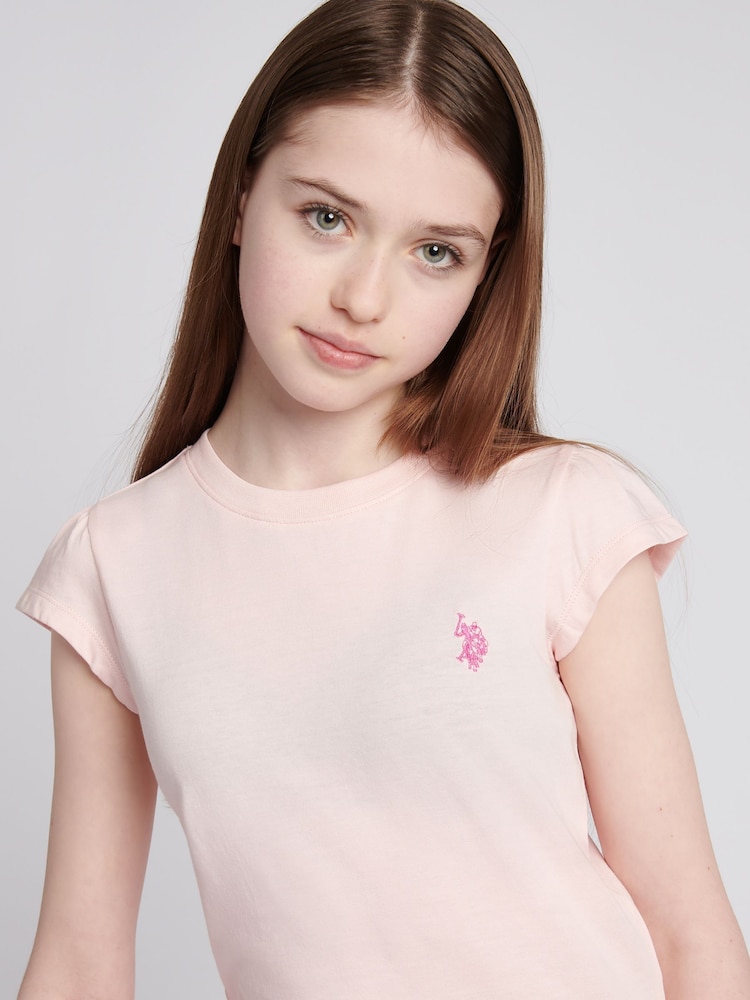 U.S. Polo Assn. Pink Girls Double Horsemen Mixed Cap Sleeve T-Shirts 2 Pack - Image 7 of 11