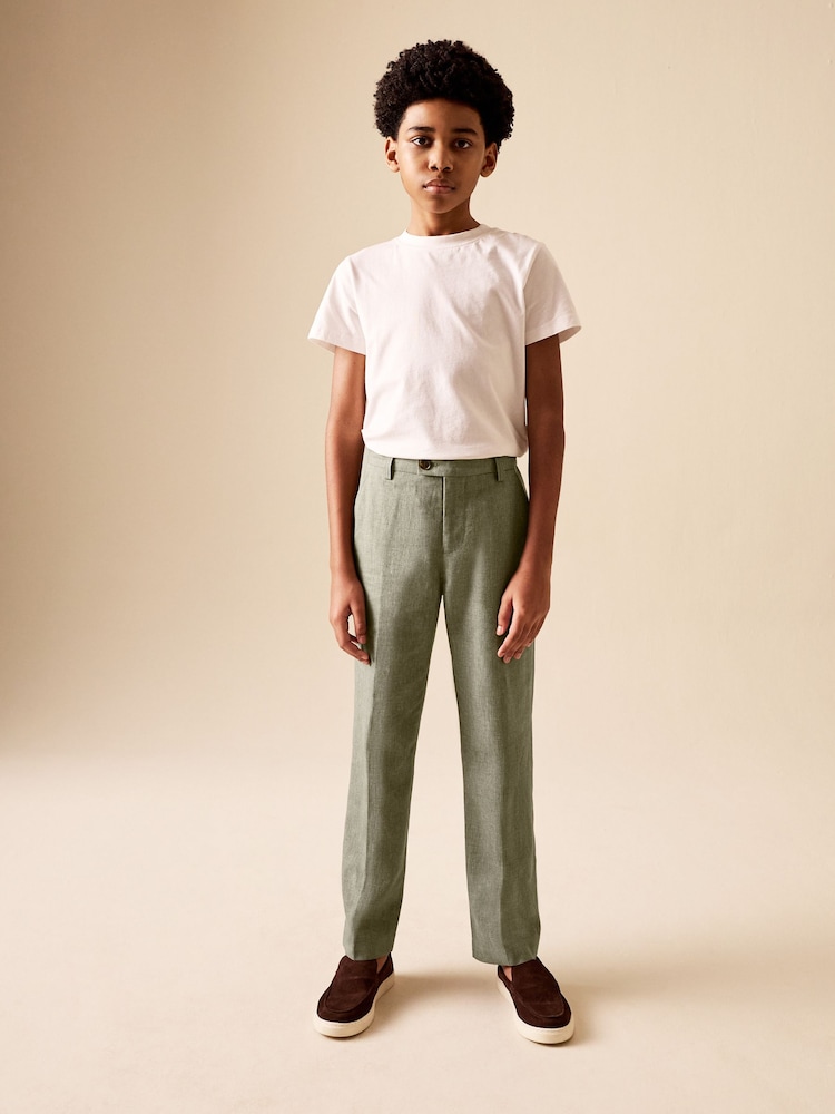 Verde kaki - Linen Blend Suit Trousers (3-16yrs) - Imaginea 1 din 10