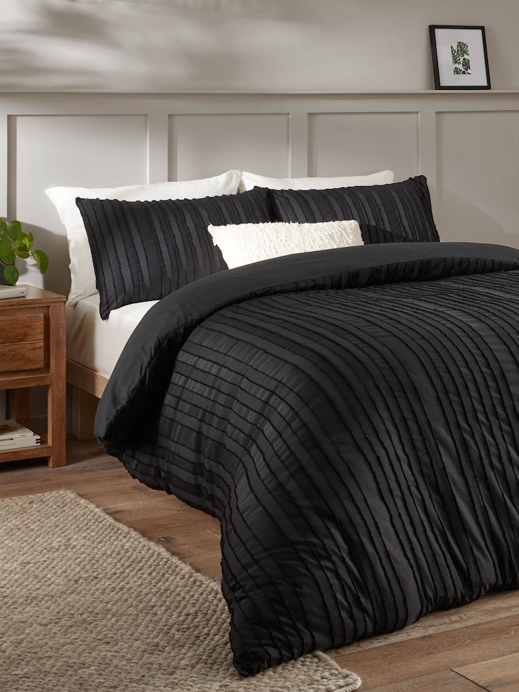 Duvet Day Black Harrison Stripe Tufted Soft Touch Duvet Set - Image 1 of 3