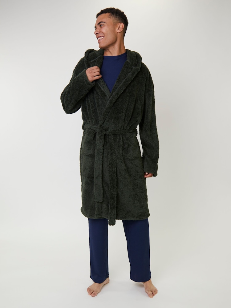 Loungeable Green Sherpa Hooded Dressing Gown - Image 1 of 5 Loungeable Green Sherpa Hooded Dressing Gown - Image 1 of 5