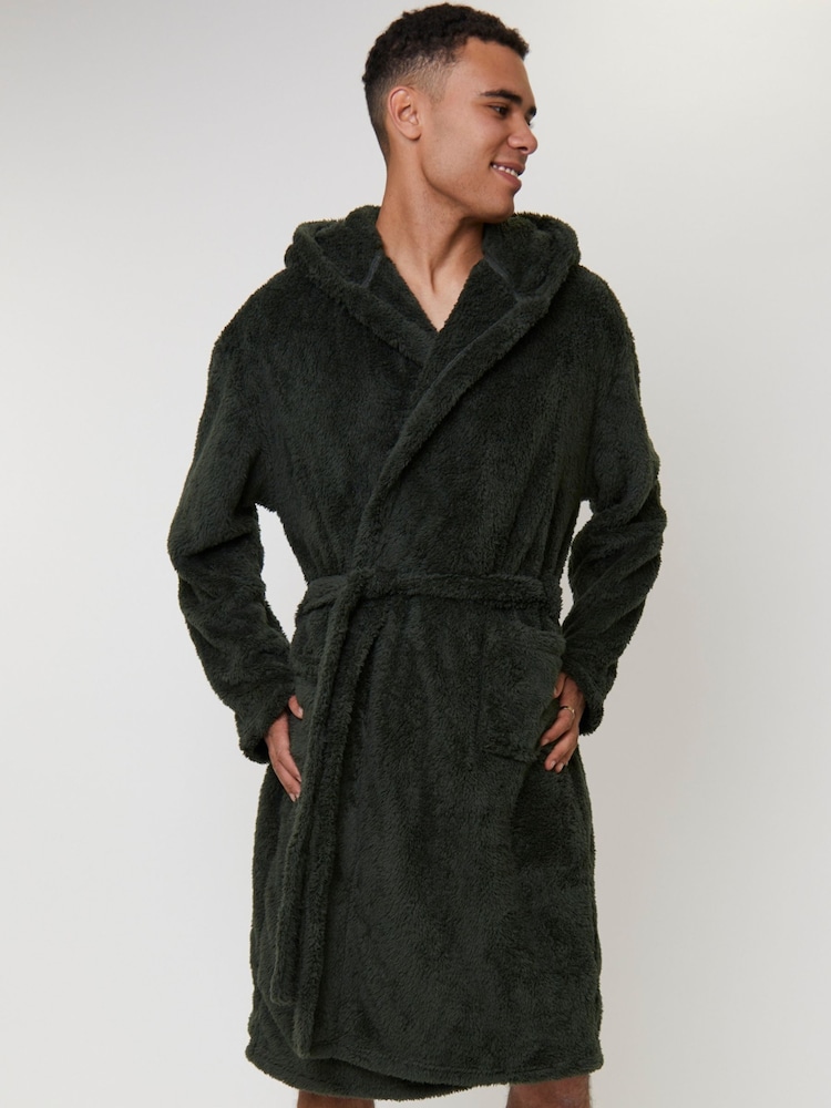 Loungeable Green Sherpa Hooded Dressing Gown - Image 2 of 5 Loungeable Green Sherpa Hooded Dressing Gown - Image 2 of 5