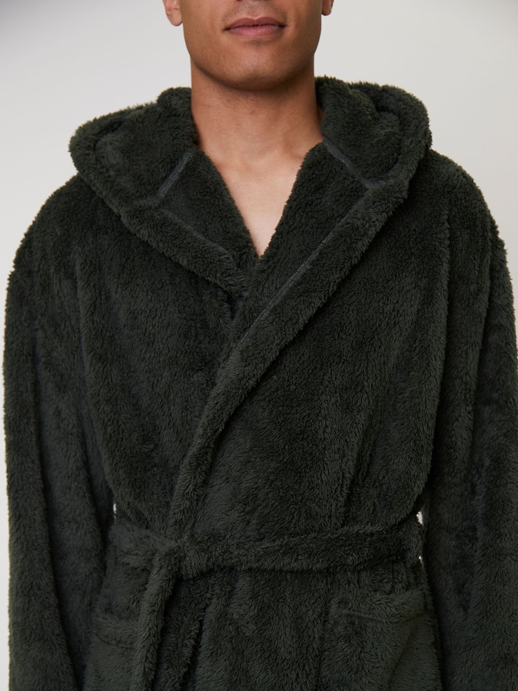 Loungeable Green Sherpa Hooded Dressing Gown - Image 5 of 5 Loungeable Green Sherpa Hooded Dressing Gown - Image 5 of 5