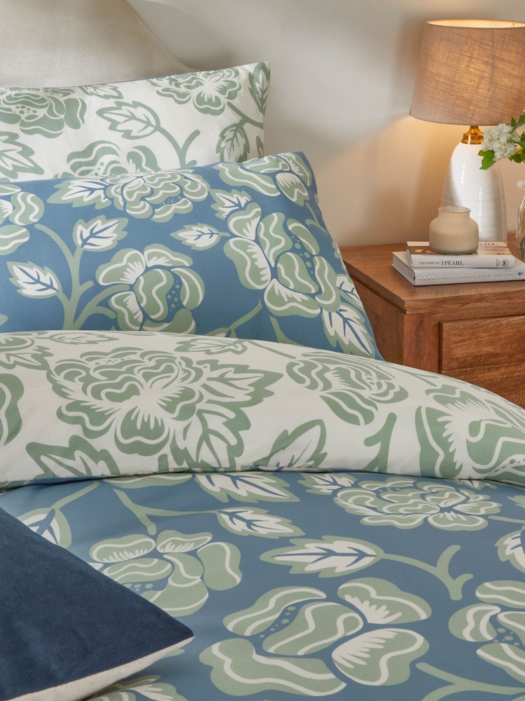 Duvet Day French Blue Camellia Printed Soft Touch Duvet Set - Image 2 of 3 Duvet Day French Blue Camellia Printed Soft Touch Duvet Set - Image 2 of 3