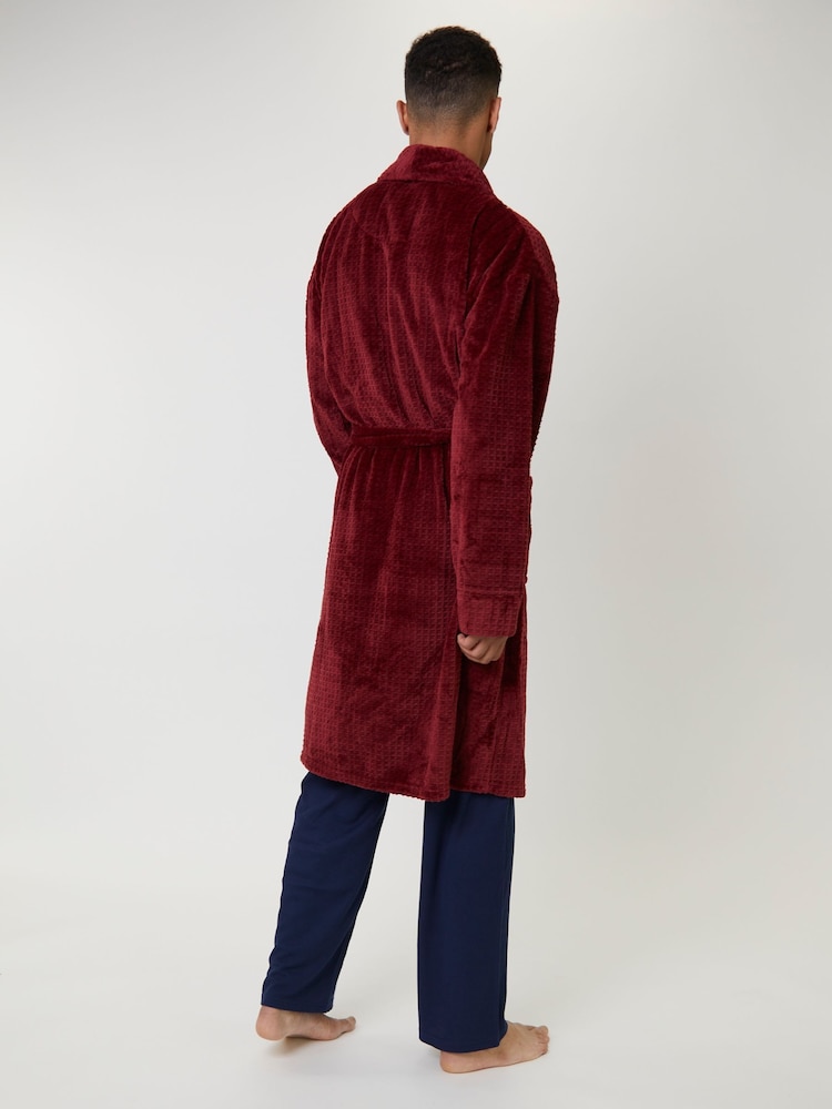 Loungeable Red Waffle Cut Fleece Shawl Collar Dressing Gown - Image 2 of 5 Loungeable Red Waffle Cut Fleece Shawl Collar Dressing Gown - Image 2 of 5