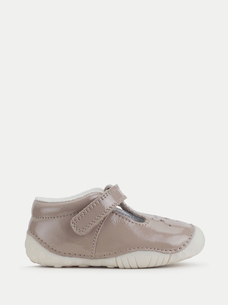 Start-Rite Girls Tumble T-bar Patent Rip-Tape Pre-Walking Nude Shoes for Babies - Image 1 of 5