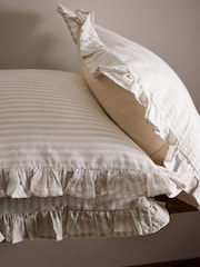 The Set 4 Pack Green/Natural Stripe Ruffle Cushion Covers - Image 3 of 4