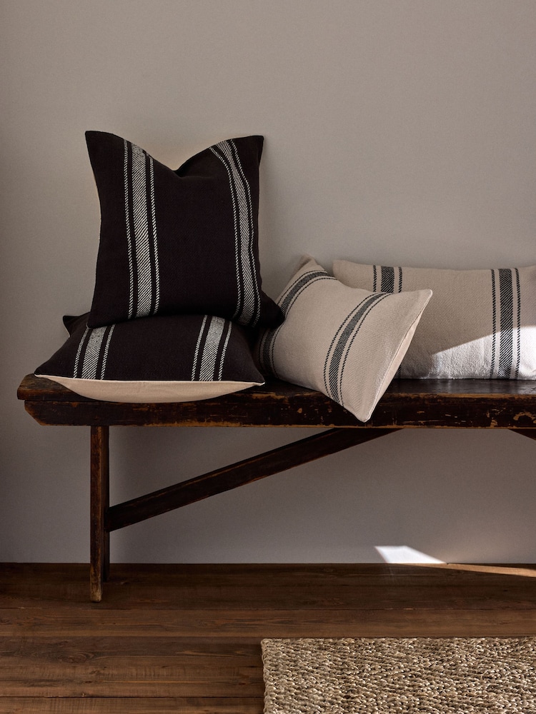 The Set 4 Pack Black/Natural Woven Stripe Cushion Covers - Image 1 of 4 The Set 4 Pack Black/Natural Woven Stripe Cushion Covers - Image 1 of 4