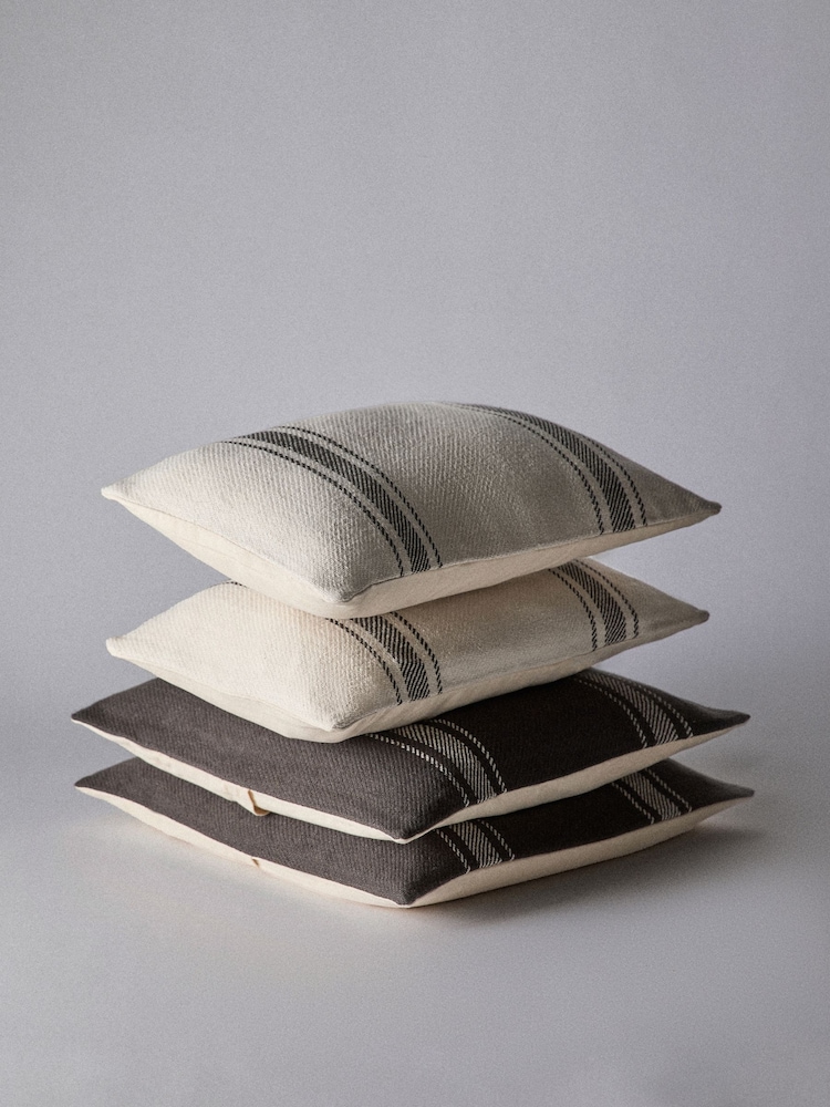 The Set 4 Pack Black/Natural Woven Stripe Cushion Covers - Image 2 of 4 The Set 4 Pack Black/Natural Woven Stripe Cushion Covers - Image 2 of 4