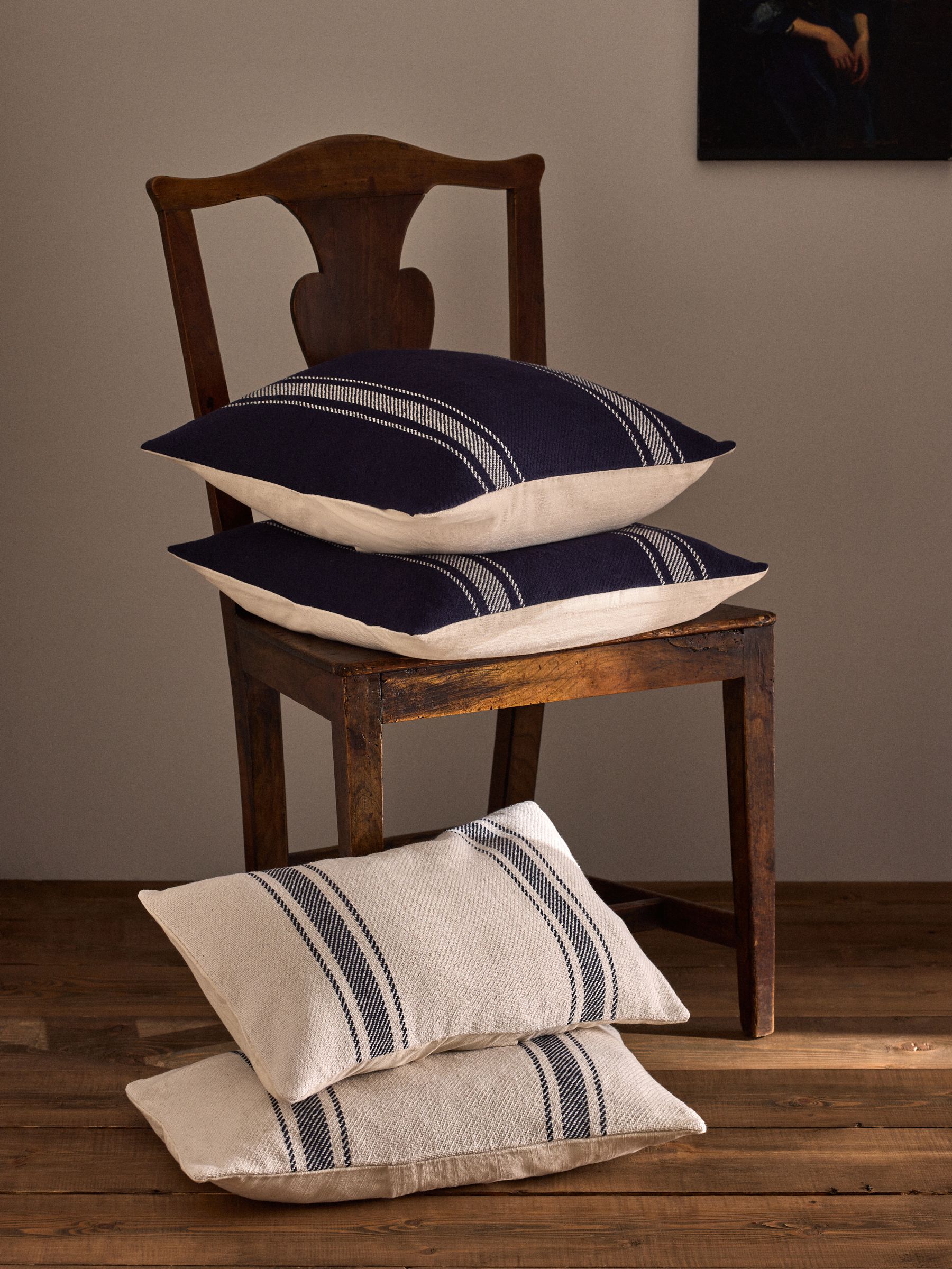 Buy The Set 4 Pack Navy/Natural Woven Stripe Cushion Covers from