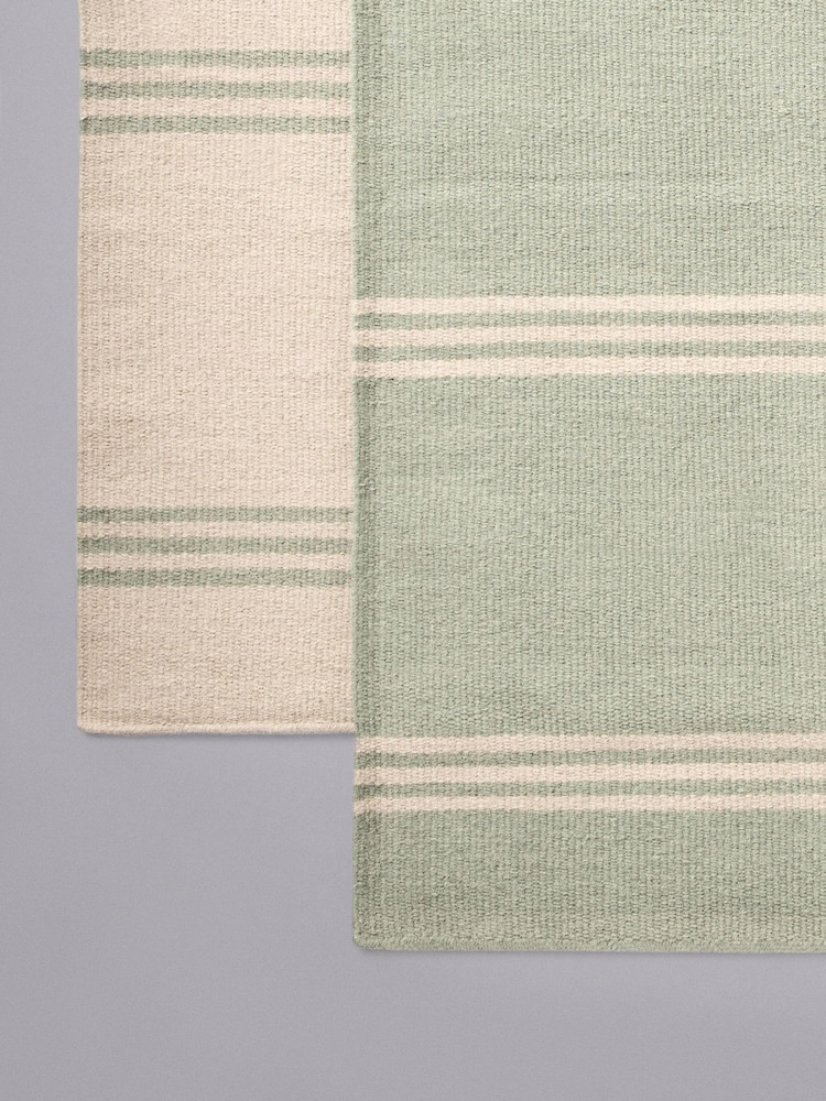 The Set 2 Pack Green Stripe Flatweave Wool Rugs - Image 2 of 6 The Set 2 Pack Green Stripe Flatweave Wool Rugs - Image 2 of 6