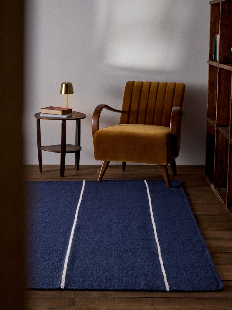 The Set 2 Pack Navy Stripe Flatweave Wool Rugs - Image 1 of 6 The Set 2 Pack Navy Stripe Flatweave Wool Rugs - Image 1 of 6