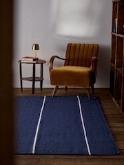 The Set 2 Pack Navy Stripe Flatweave Wool Rugs - Image 2 of 6