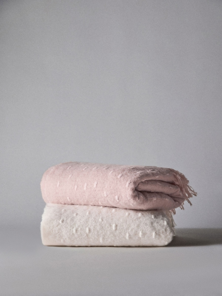 The Set 2 Pack Pink/Cream Dobby Spot Throws - Image 2 of 6