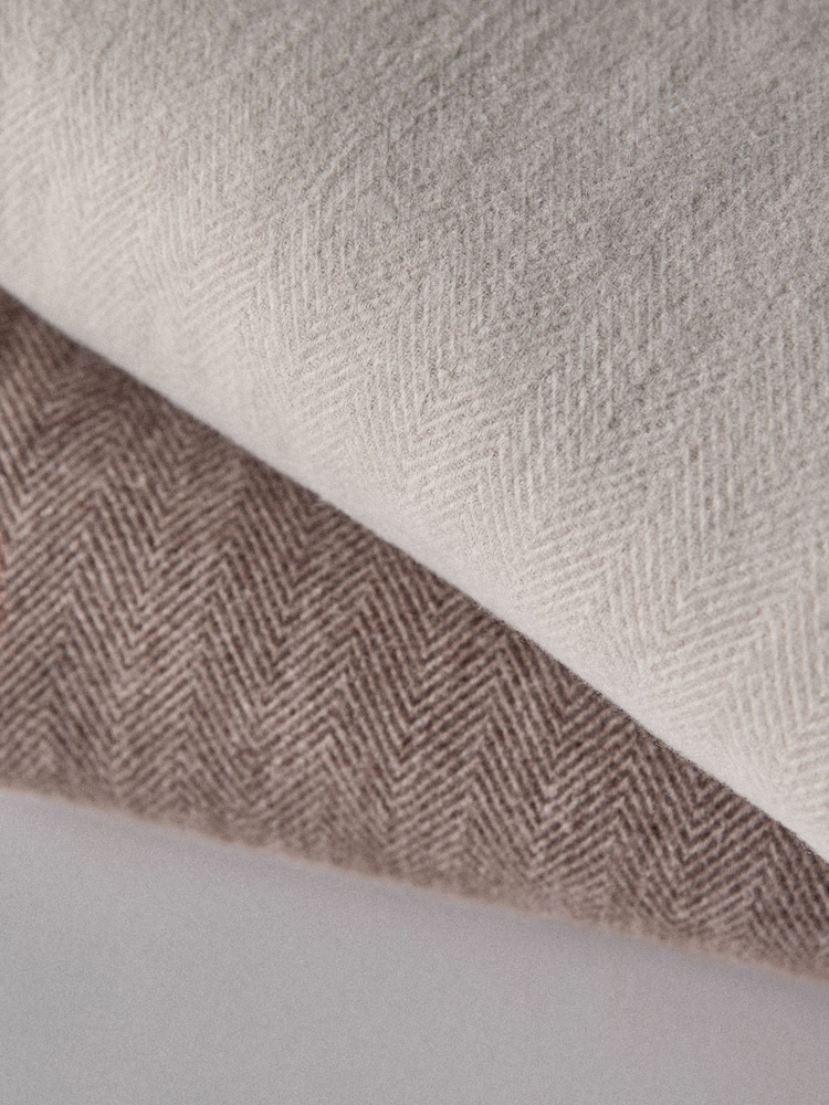 The Set 2 Pack Chocolate/Natural Herringbone Throws - Image 6 of 6
