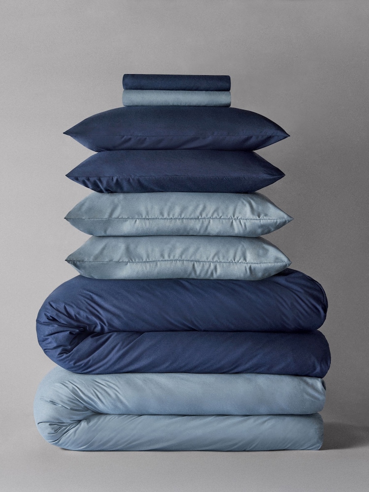 The Set 2 Pack Navy/Blue Microfibre Duvet Cover and Pillowcase Set with Fitted Sheets - Image 1 of 6