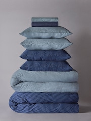 The Set Set of 2 Blue/Navy Seersucker Duvet Cover and Pillowcase Set with Fitted Sheets - Image 1 of 6