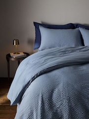The Set Set of 2 Blue/Navy Seersucker Duvet Cover and Pillowcase Set with Fitted Sheets - Image 2 of 6