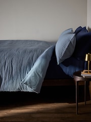 The Set Set of 2 Blue/Navy Seersucker Duvet Cover and Pillowcase Set with Fitted Sheets - Image 3 of 6