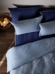 The Set Set of 2 Blue/Navy Seersucker Duvet Cover and Pillowcase Set with Fitted Sheets - Image 4 of 6