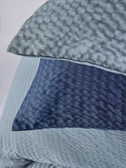 The Set Set of 2 Blue/Navy Seersucker Duvet Cover and Pillowcase Set with Fitted Sheets - Image 6 of 6