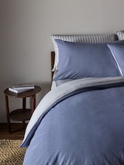 The Set 2 Pack Navy Stripe Printed Duvet Cover and Pillowcase Set With Fitted Sheets - Image 2 of 5