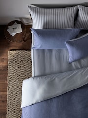 The Set 2 Pack Navy Stripe Printed Duvet Cover and Pillowcase Set With Fitted Sheets - Image 4 of 5