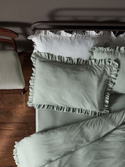 The Set 2 Pack Green/White Microfibre Frill Duvet Cover and Pillowcase Set with Fitted Sheets - Image 2 of 4