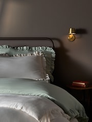 The Set 2 Pack Green/White Microfibre Frill Duvet Cover and Pillowcase Set with Fitted Sheets - Image 3 of 4