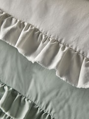 The Set 2 Pack Green/White Microfibre Frill Duvet Cover and Pillowcase Set with Fitted Sheets - Image 4 of 4