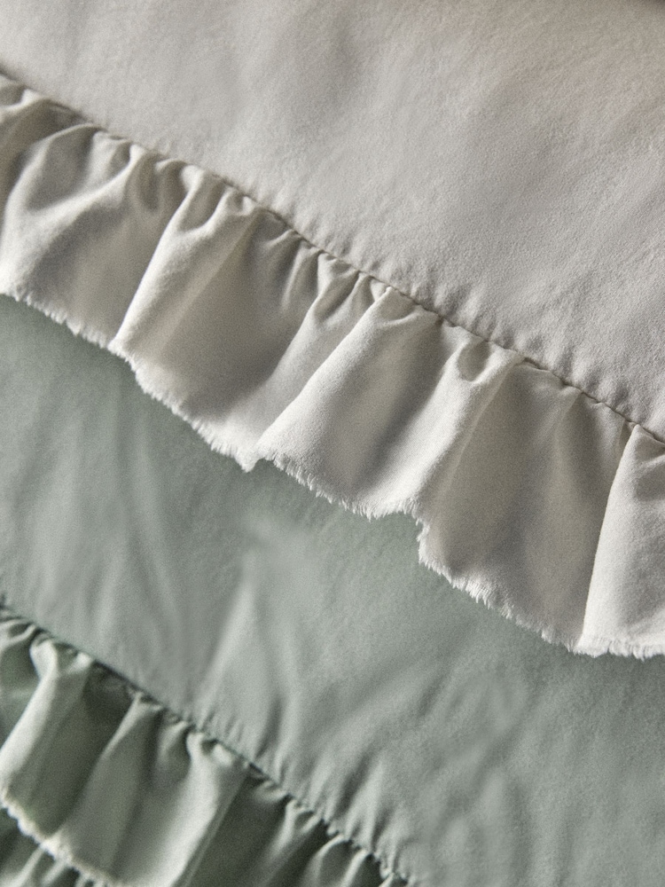 The Set 2 Pack Green/White Microfibre Frill Duvet Cover and Pillowcase Set with Fitted Sheets - Image 4 of 4