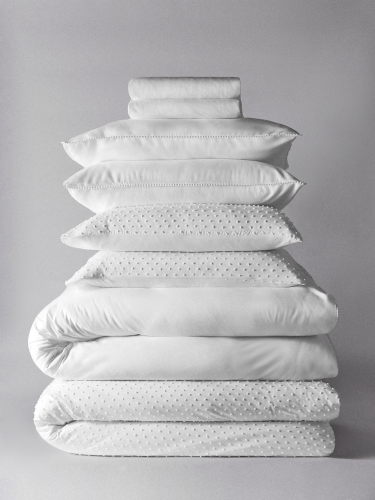 The Set 2 Pack White Tufted Pom Duvet Cover and Pillowcase Set with Fitted Sheets - Image 1 of 6