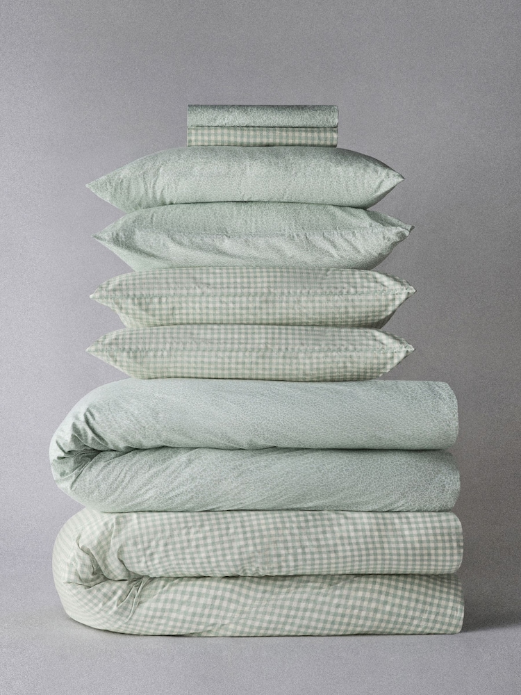 The Set 2 Pack Green Gingham Floral Duvet Cover and Pillowcase Set with Fitted Sheets - Image 1 of 5