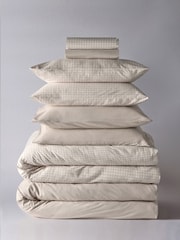 The Set 2 Pack Natural Gingham Printed Duvet Cover and Pillowcase Set With Fitted Sheets - Image 1 of 6