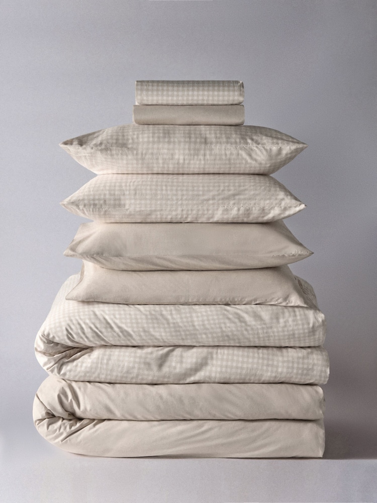 The Set 2 Pack Natural Gingham Printed Duvet Cover and Pillowcase Set With Fitted Sheets - Image 1 of 6 The Set 2 Pack Natural Gingham Printed Duvet Cover and Pillowcase Set With Fitted Sheets - Image 1 of 6