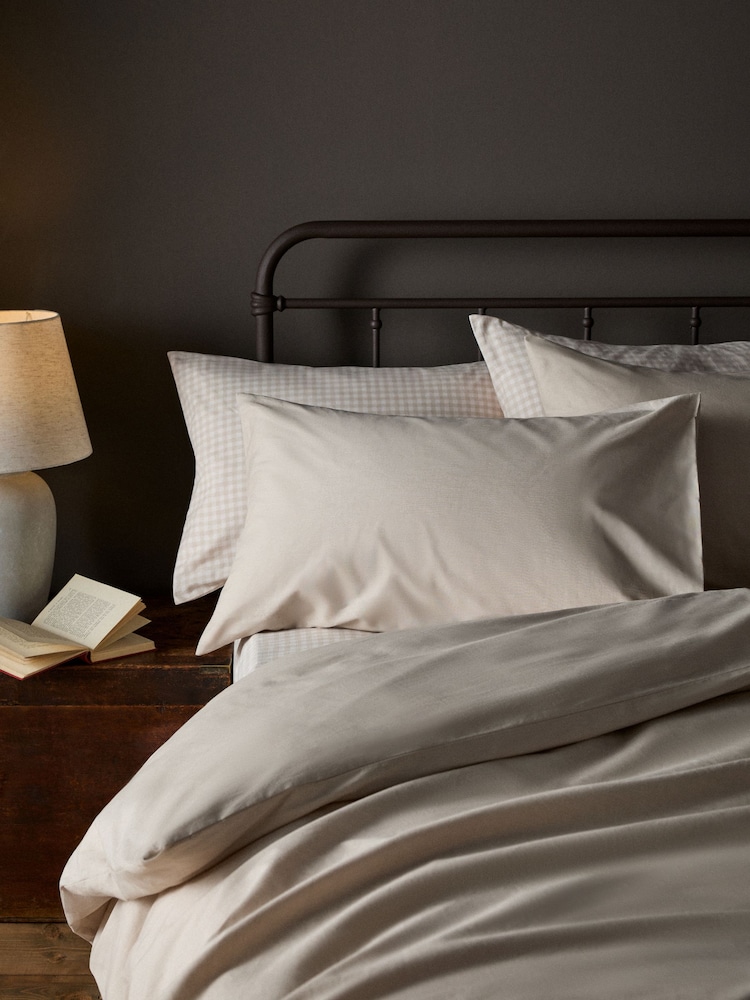 The Set 2 Pack Natural Gingham Printed Duvet Cover and Pillowcase Set With Fitted Sheets - Image 2 of 6 The Set 2 Pack Natural Gingham Printed Duvet Cover and Pillowcase Set With Fitted Sheets - Image 2 of 6