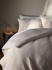 The Set 2 Pack White Natural Waffle Duvet Cover and Pillowcase Set with Fitted Sheets - Image 2 of 6