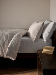 The Set 2 Pack White Natural Waffle Duvet Cover and Pillowcase Set with Fitted Sheets - Image 4 of 6