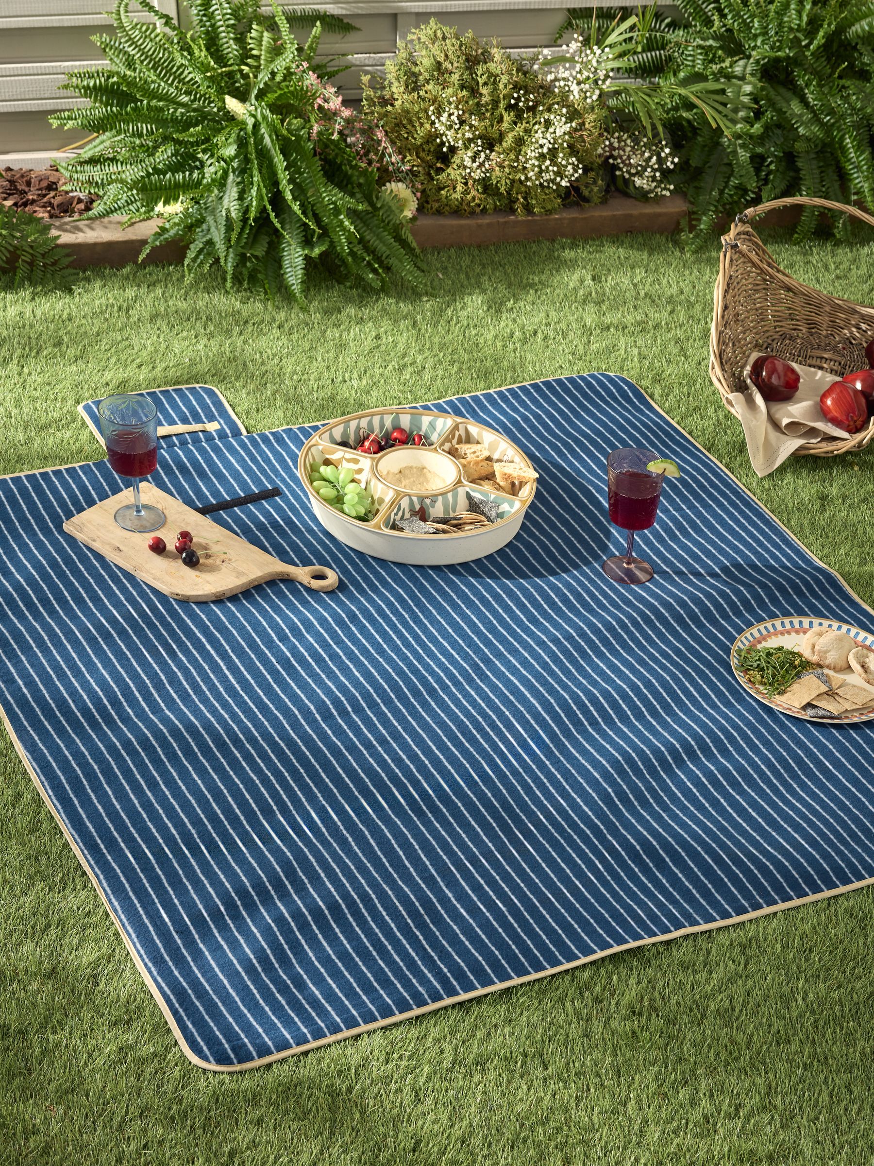 Buy Blue Stripe Fleece Picnic Blanket from Next USA