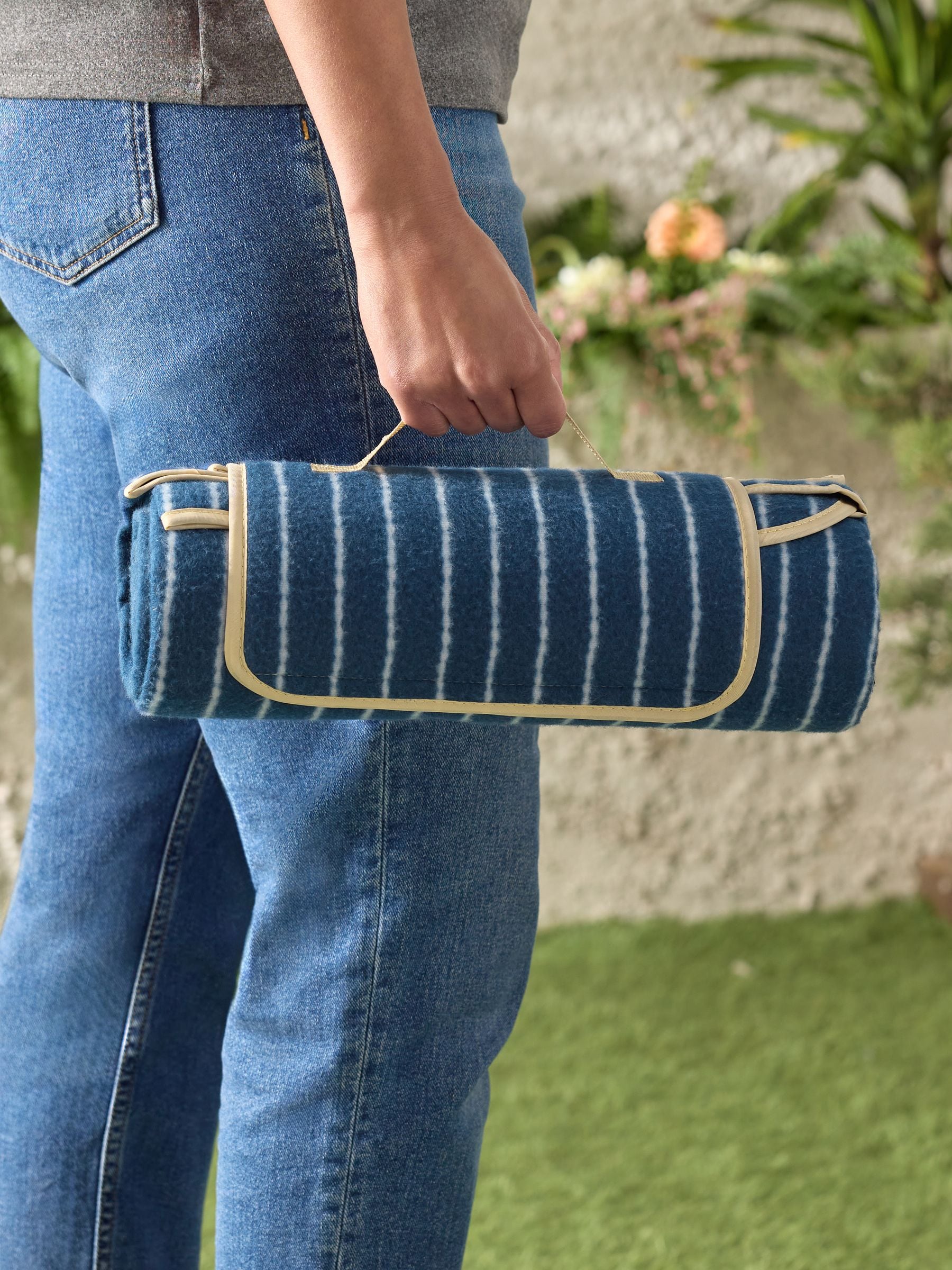 Buy Blue Stripe Fleece Picnic Blanket from the Next UK online shop