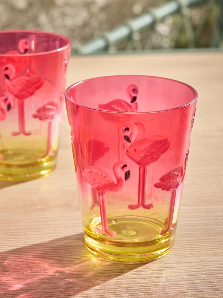 Set of 4 Pink/Yellow Flamingo Picnic Acrylic Tumblers - Image 2 of 3