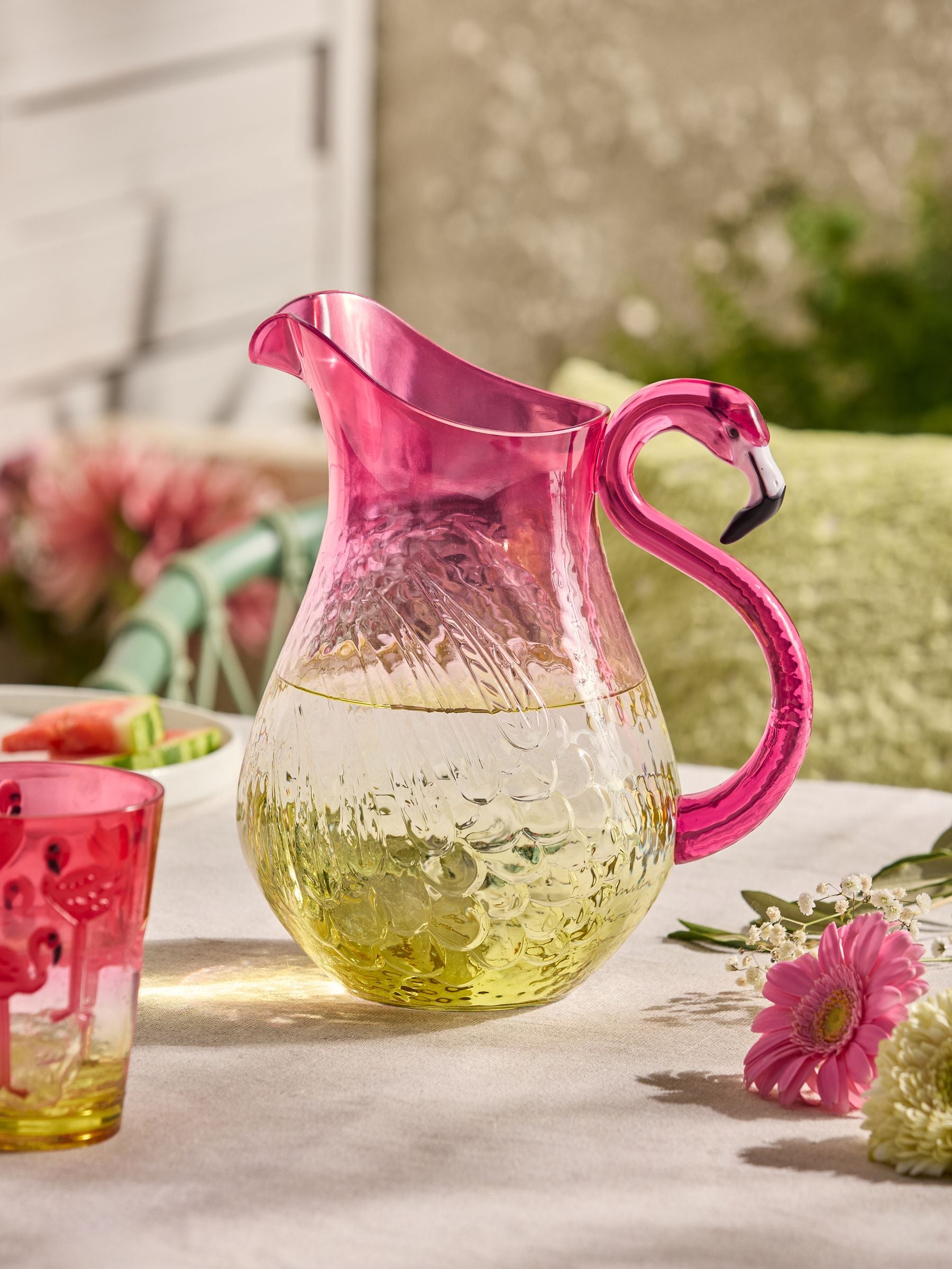 Pink/Yellow Flamingo Picnic Acrylic Jug
