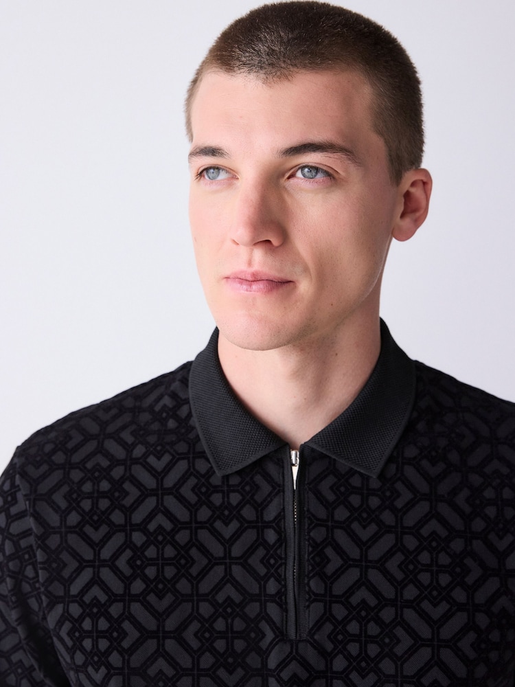 Black Regular Fit Smart Jaquard Polo Shirt - Image 1 of 4