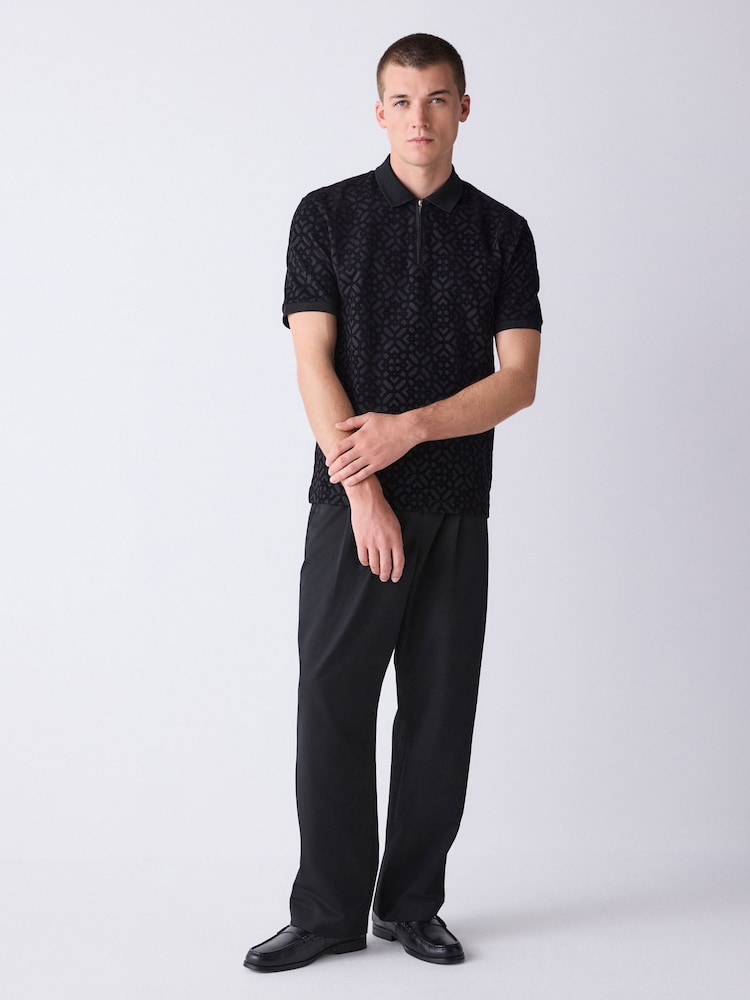 Black Regular Fit Smart Jaquard Polo Shirt - Image 2 of 4