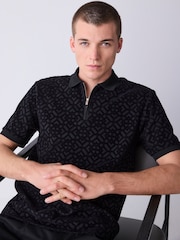 Black Regular Fit Smart Jaquard Polo Shirt - Image 4 of 4
