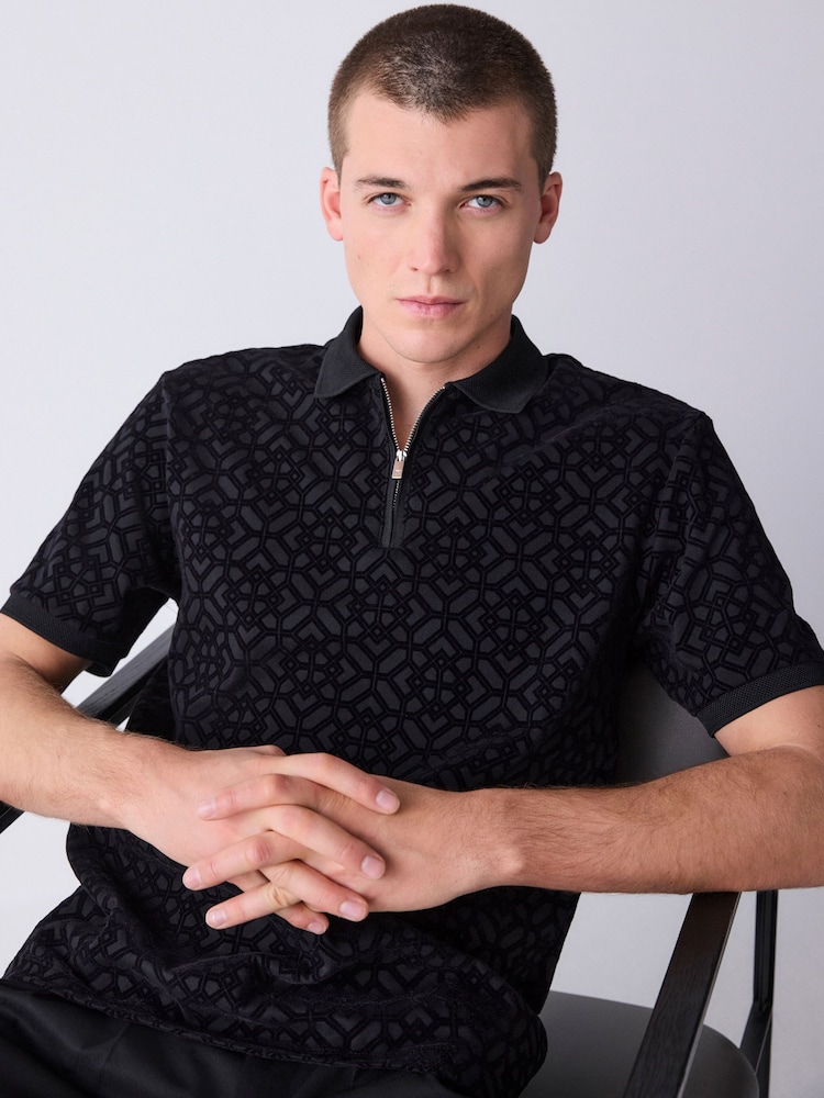 Black Regular Fit Smart Jaquard Polo Shirt - Image 4 of 4