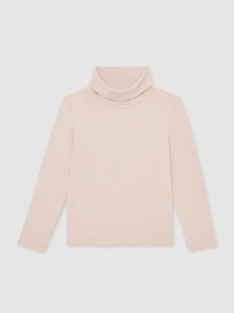 Reiss Rose Pink Carey Cotton-Jersey Roll-Neck Top with Stretch - Image 2 of 4