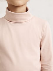 Reiss Rose Pink Carey Cotton-Jersey Roll-Neck Top with Stretch - Image 3 of 4