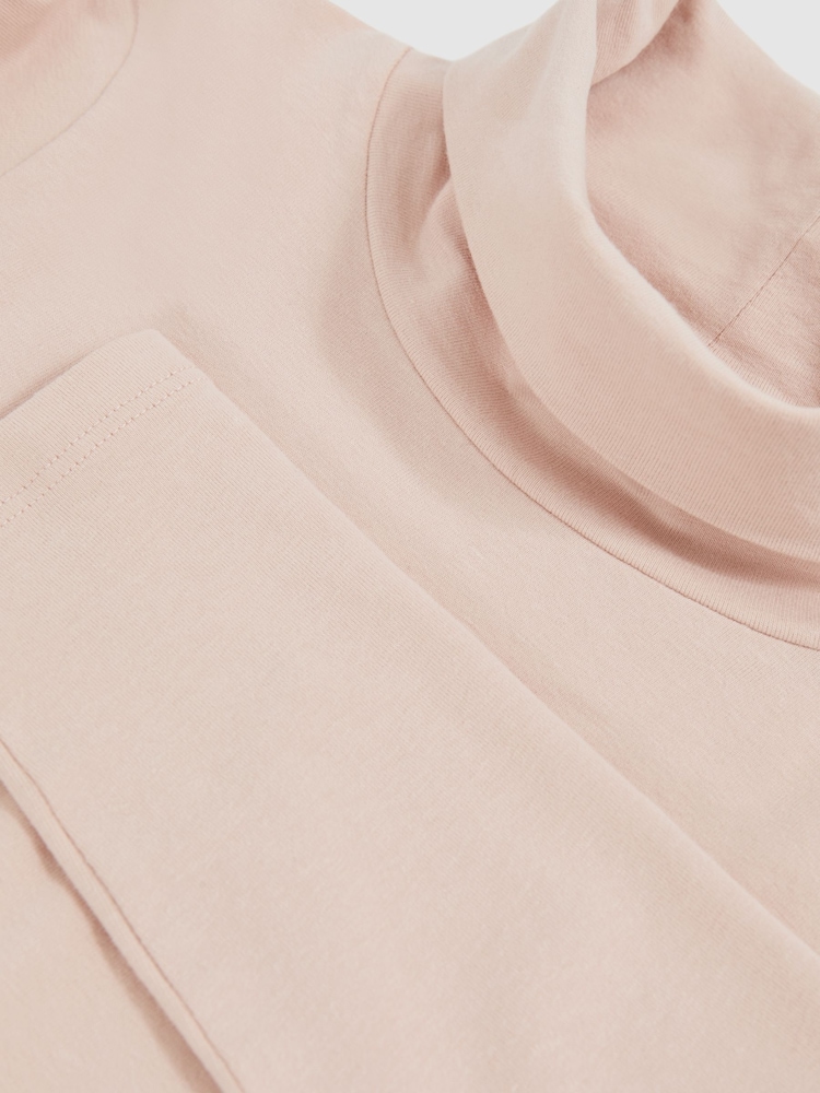 Reiss Rose Pink Carey Cotton-Jersey Roll-Neck Top with Stretch - Image 4 of 4